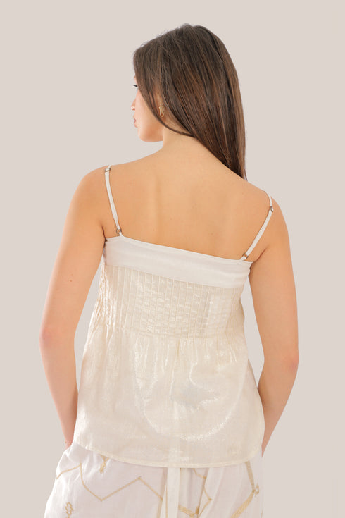 short top with tiny pleats and thin adjustable straps